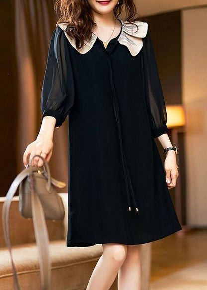 Style Black Peter Pan Collar Patchwork Chiffon Dress Spring LY3865 - fabuloryshop