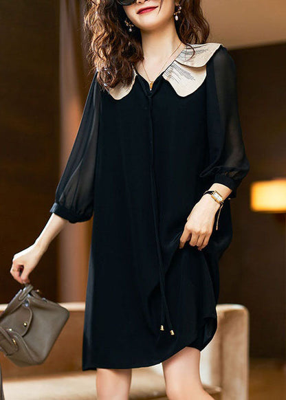 Style Black Peter Pan Collar Patchwork Chiffon Dress Spring LY3865 - fabuloryshop