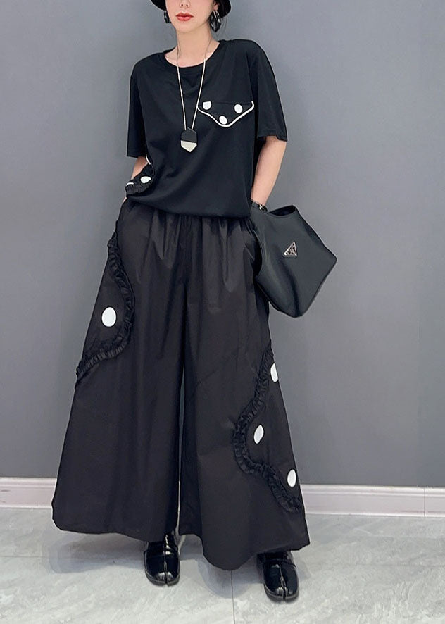 Style Black Ruffled Oversized Cotton Two Pieces Set Summer LY1575 - fabuloryshop