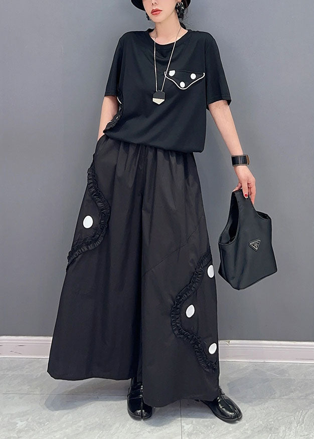 Style Black Ruffled Oversized Cotton Two Pieces Set Summer LY1575 - fabuloryshop