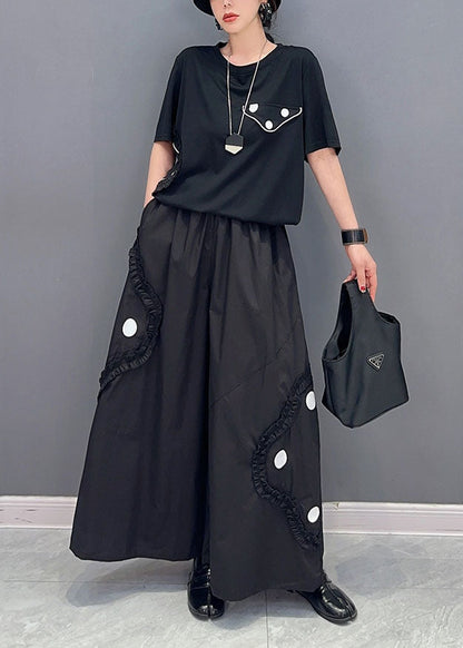 Style Black Ruffled Oversized Cotton Two Pieces Set Summer LY1575 - fabuloryshop