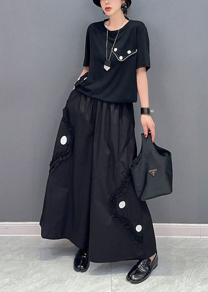 Style Black Ruffled Oversized Cotton Two Pieces Set Summer LY1575 - fabuloryshop