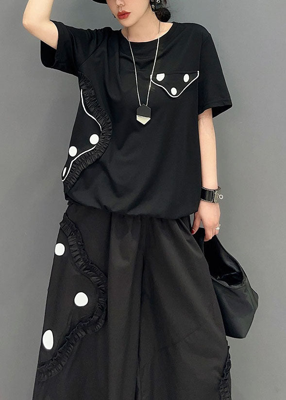 Style Black Ruffled Oversized Cotton Two Pieces Set Summer LY1575 - fabuloryshop