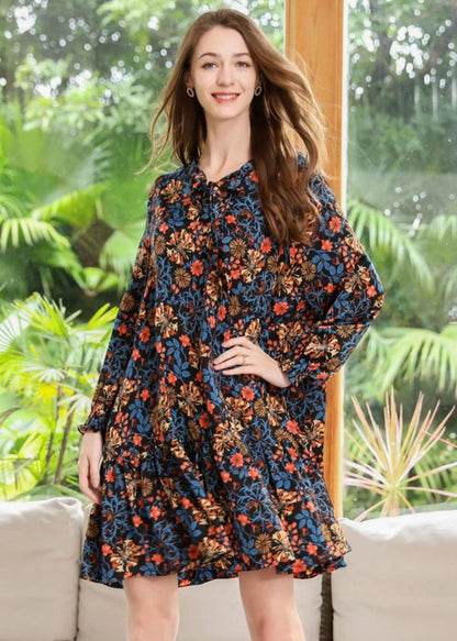 Style Black V Neck Print Chiffon Shirt Dress And Vest Two Piece Set Spring LY0250 - fabuloryshop