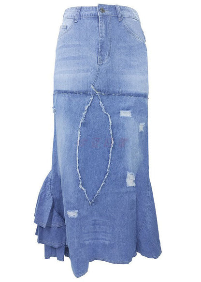 Style Blue Asymmetrical Wrinkled Pockets Patchwork Denim Skirt Summer LY3943 - fabuloryshop