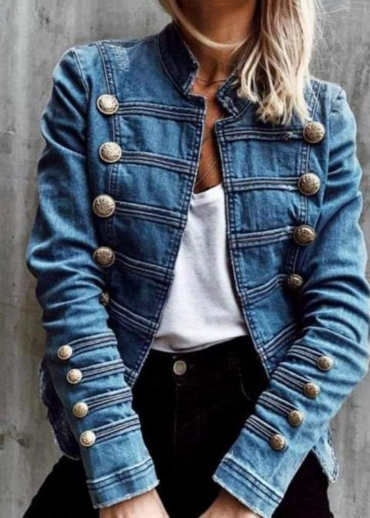 Style Blue Double Breast Patchwork Slim Fit Denim Coat Spring LY4031 - fabuloryshop