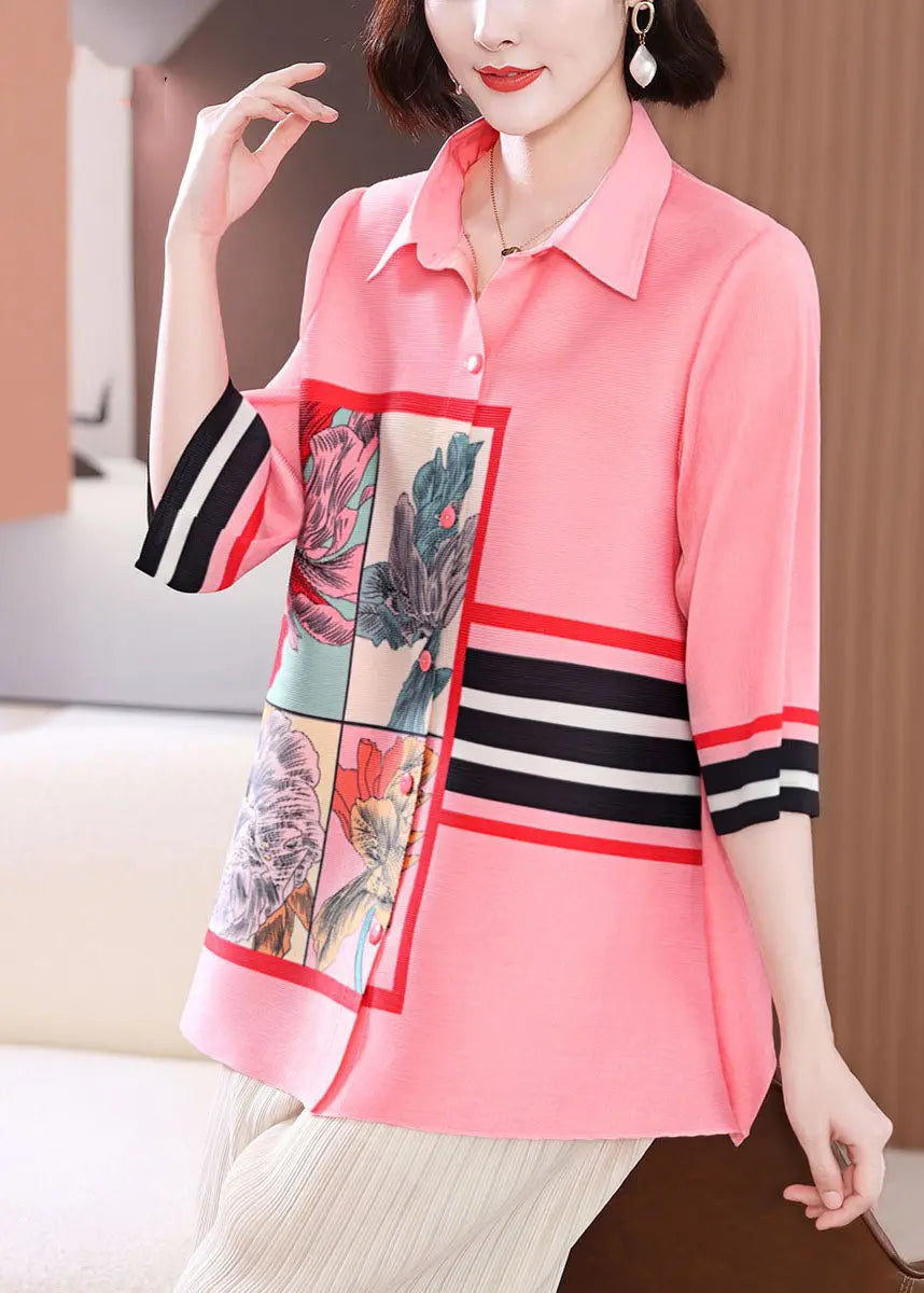 Style Blue Peter Pan Collar Striped Print Shirts Long Sleeve Ada Fashion