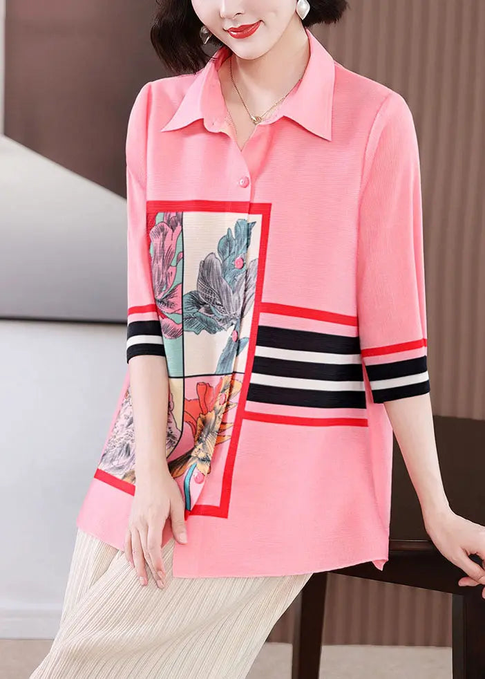 Style Blue Peter Pan Collar Striped Print Shirts Long Sleeve Ada Fashion