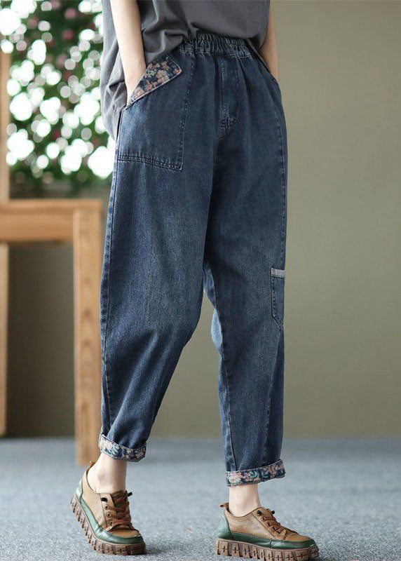 Style Blue Pockets Patchwork Denim Crop Pants Spring LY0230 - fabuloryshop