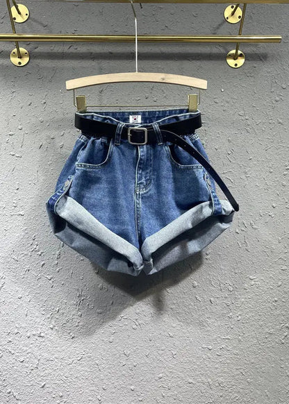 Style Blue Pockets Patchwork Denim Shorts Fall Ada Fashion