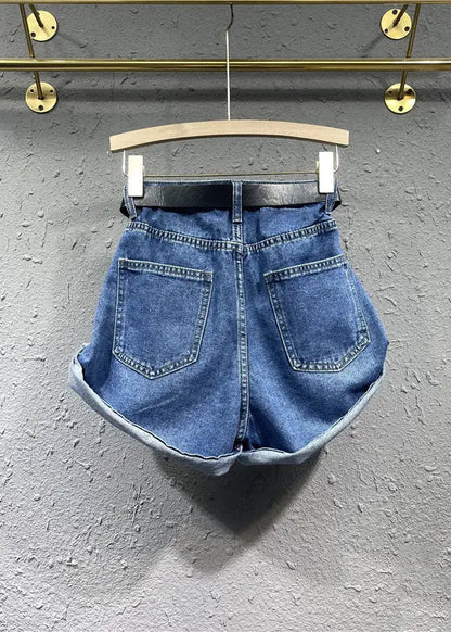 Style Blue Pockets Patchwork Denim Shorts Fall Ada Fashion