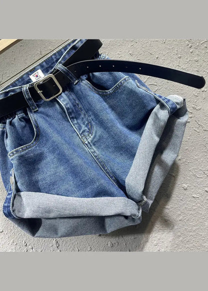 Style Blue Pockets Patchwork Denim Shorts Fall Ada Fashion