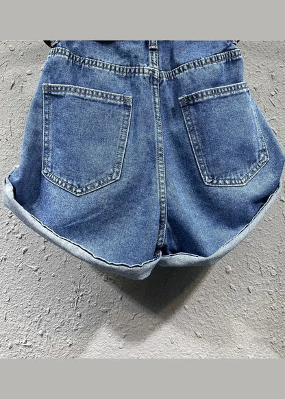 Style Blue Pockets Patchwork Denim Shorts Fall Ada Fashion