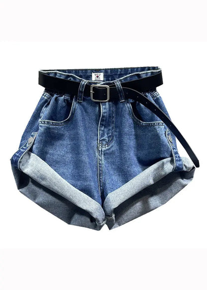 Style Blue Pockets Patchwork Denim Shorts Fall Ada Fashion