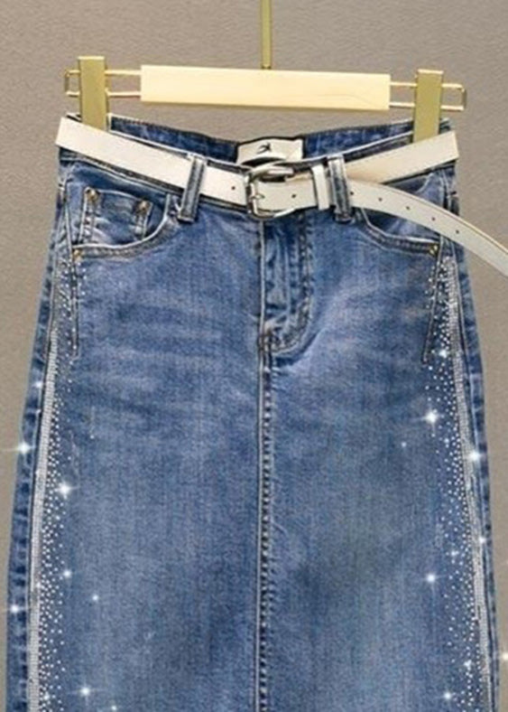 Style Blue Sashes Zircon Patchwork Skirt Summer TY1040