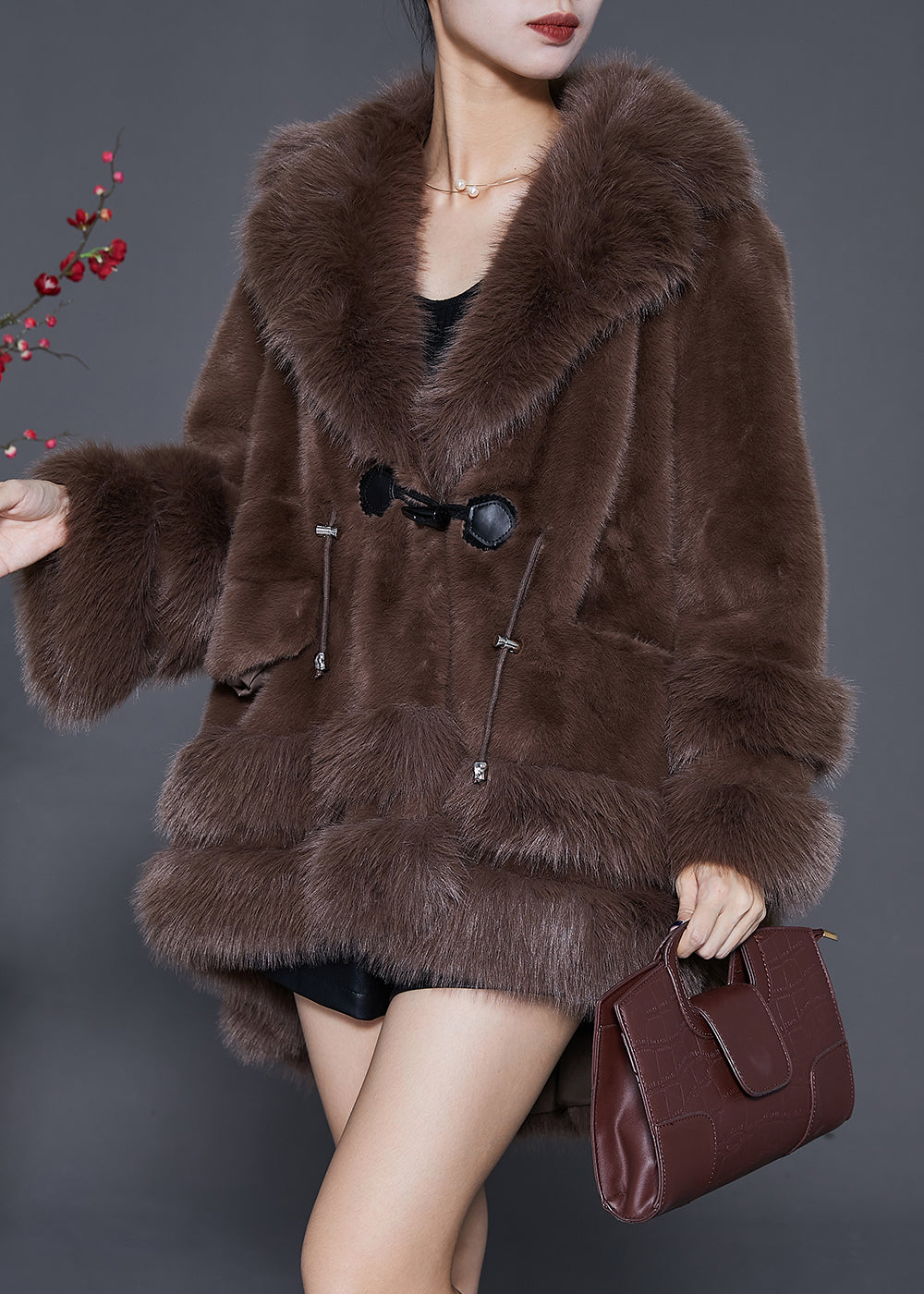 Style Chocolate Oversized Low High Design Fuzzy Fur Fluffy Jacket Winter Ada Fashion