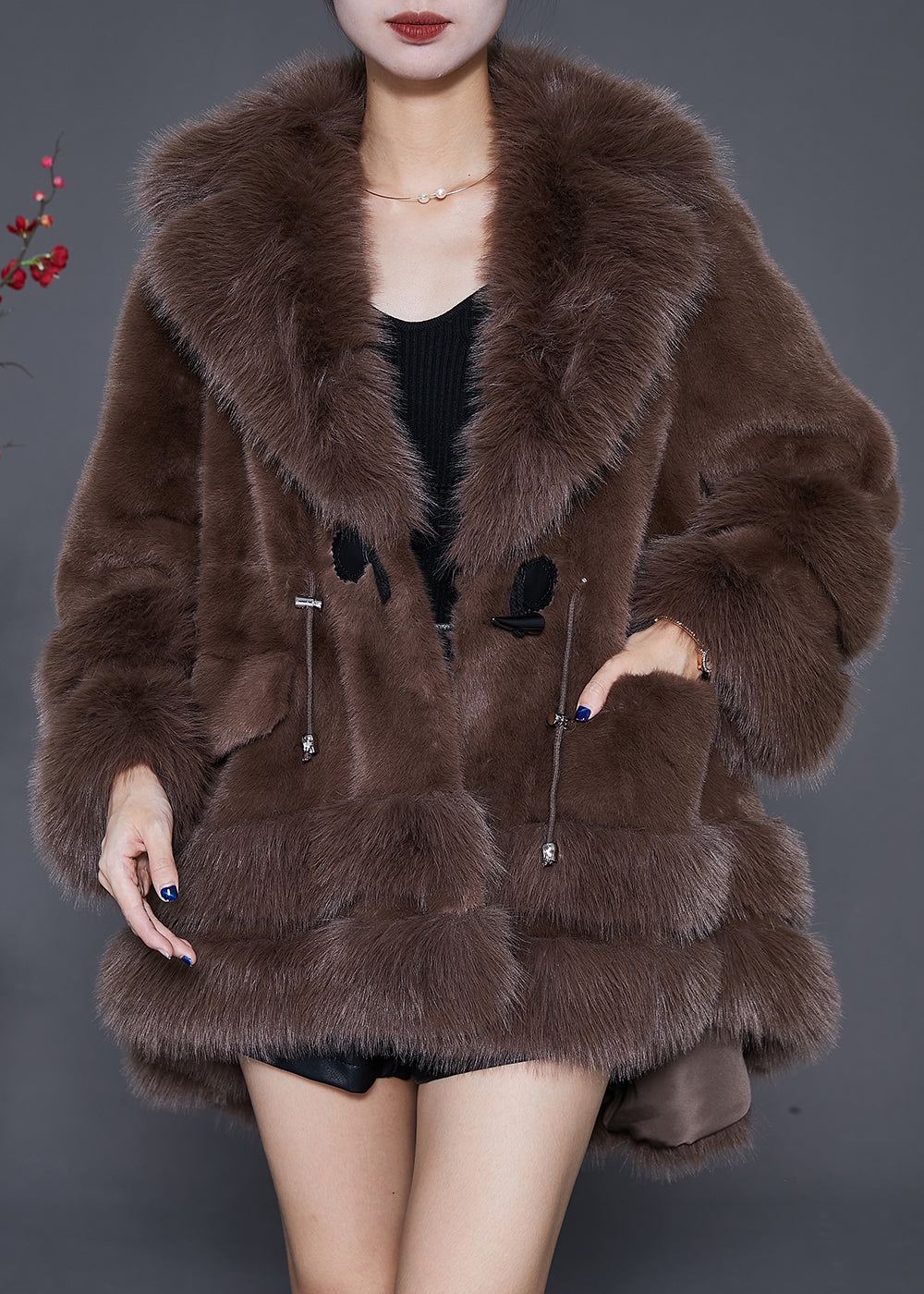 Style Chocolate Oversized Low High Design Fuzzy Fur Fluffy Jacket Winter Ada Fashion