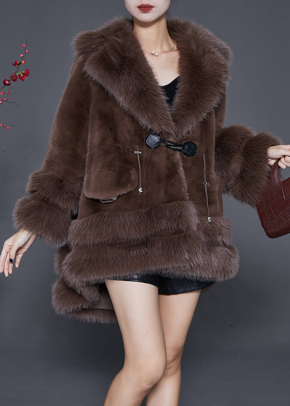 Style Chocolate Oversized Low High Design Fuzzy Fur Fluffy Jacket Winter Ada Fashion