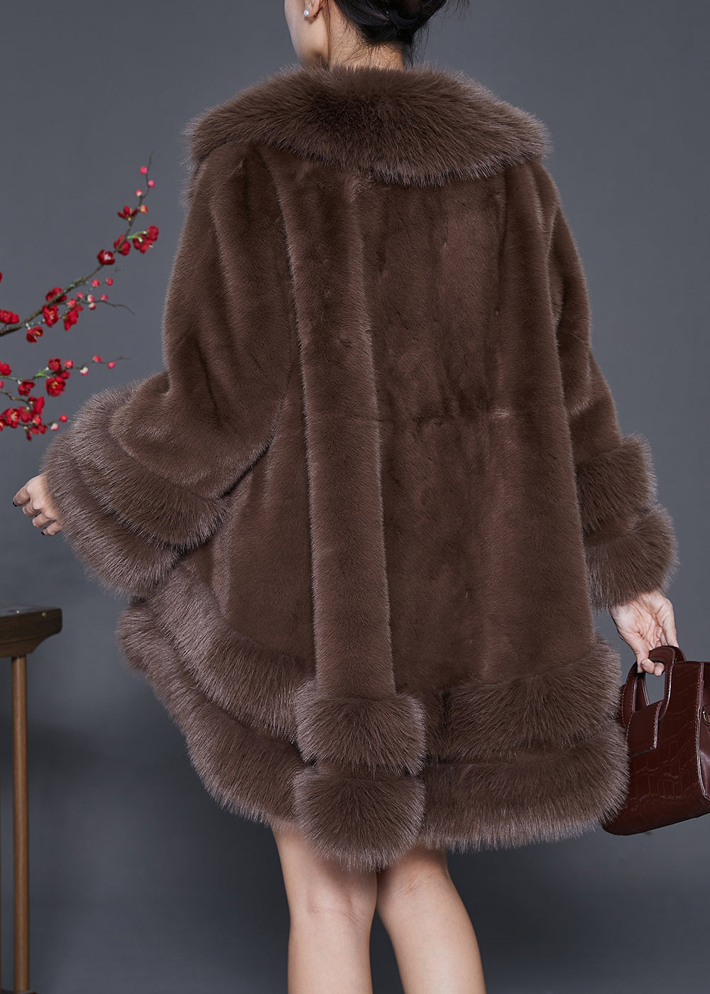 Style Chocolate Oversized Low High Design Fuzzy Fur Fluffy Jacket Winter Ada Fashion