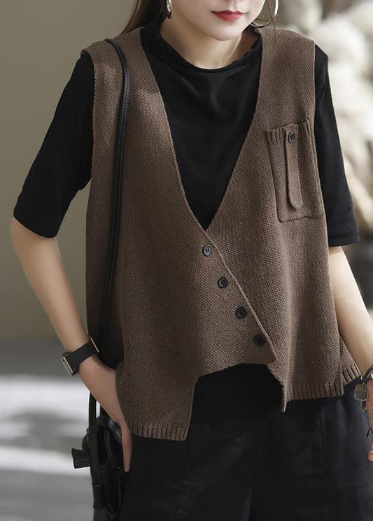 Style Coffee Asymmetrical Patchwork Knit Vest Sleeveless LY0219 - fabuloryshop