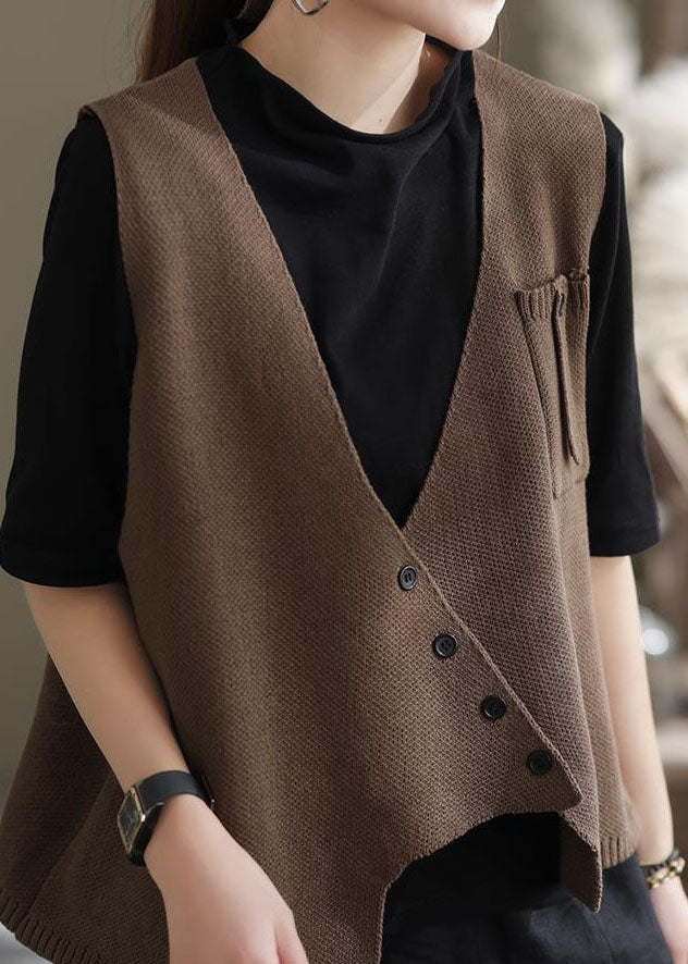 Style Coffee Asymmetrical Patchwork Knit Vest Sleeveless LY0219 - fabuloryshop