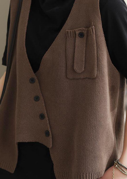 Style Coffee Asymmetrical Patchwork Knit Vest Sleeveless LY0219 - fabuloryshop