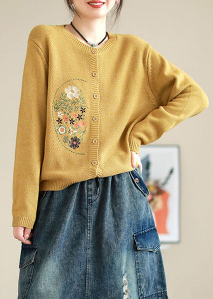 Style Coffee Embroideried Button Patchwork Knitting Coats Fall Ada Fashion