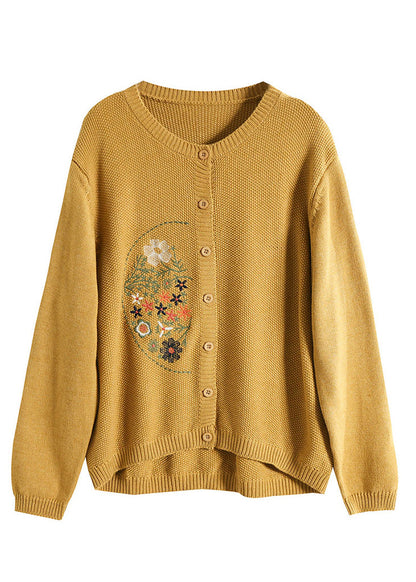 Style Coffee Embroideried Button Patchwork Knitting Coats Fall Ada Fashion