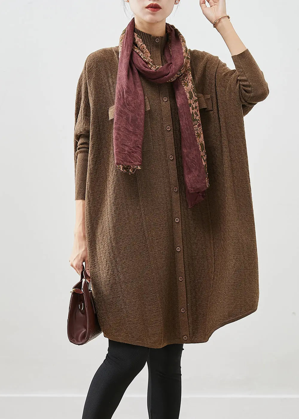 Style Coffee High Neck Oversized Knit Dress Fall Ada Fashion