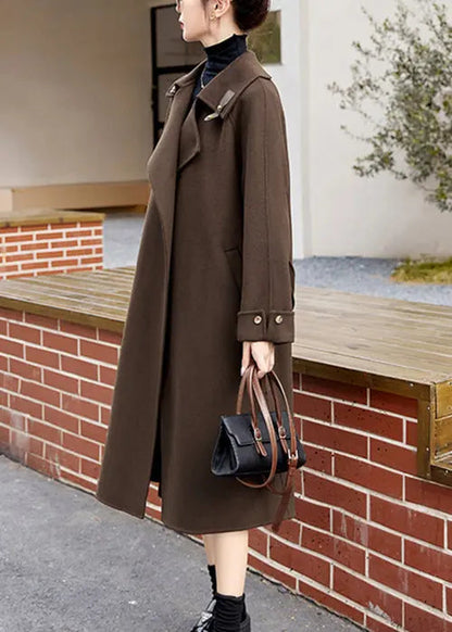 Style Coffee Pockets Patchwork Cashmere Woolen Long Coats Fall Ada Fashion