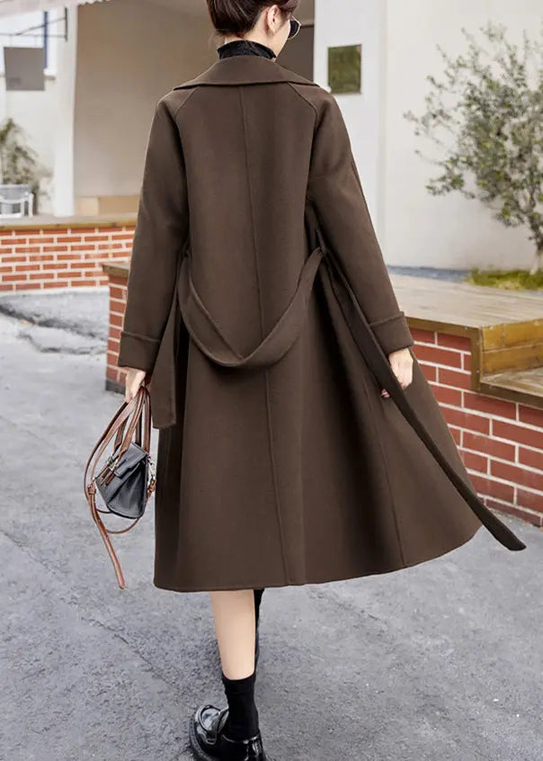 Style Coffee Pockets Patchwork Cashmere Woolen Long Coats Fall Ada Fashion