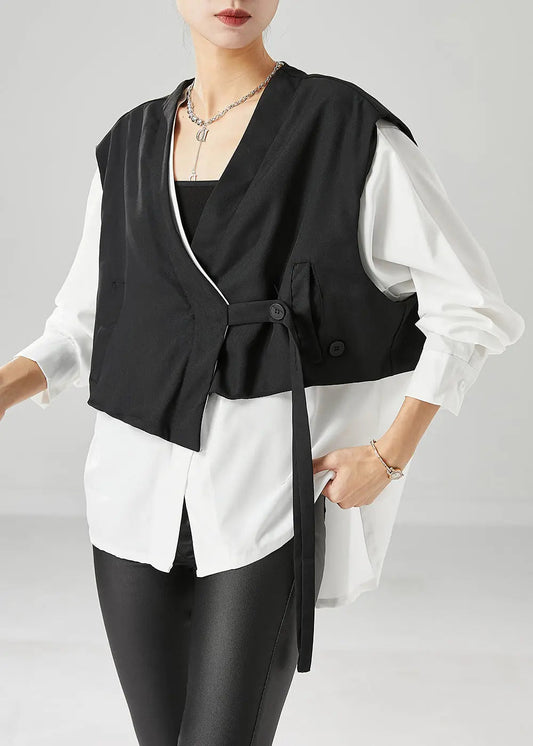 Style Colorblock Oversized Patchwork Cotton Fake Two Piece Coats Fall Ada Fashion