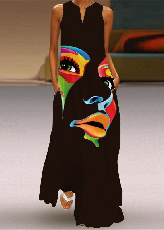 Style Colorblock V Neck Print Chiffon Dress Summer LY1928 - fabuloryshop