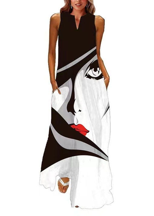 Style Colorblock V Neck Print Chiffon Dress Summer LY1928 - fabuloryshop