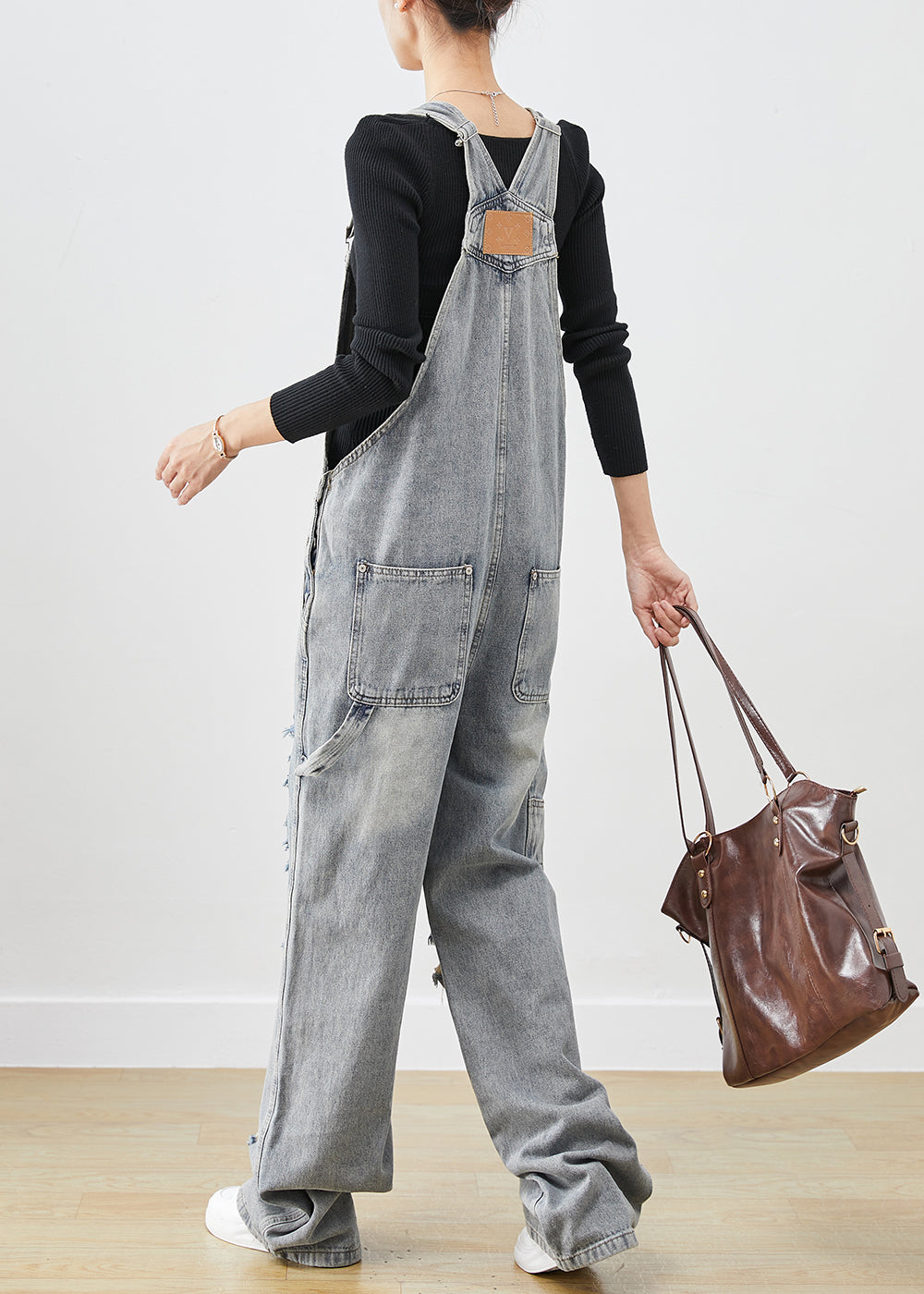 Style Denim Blue Oversized Cotton Ripped Jumpsuit Fall Ada Fashion