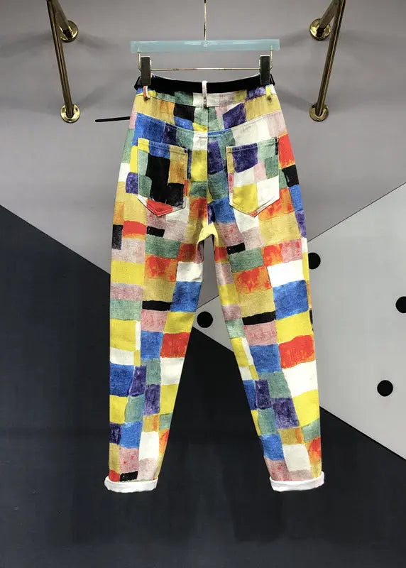 Style DropSum Colours Pockets Patchwork Denim Pants Autumn Ada Fashion