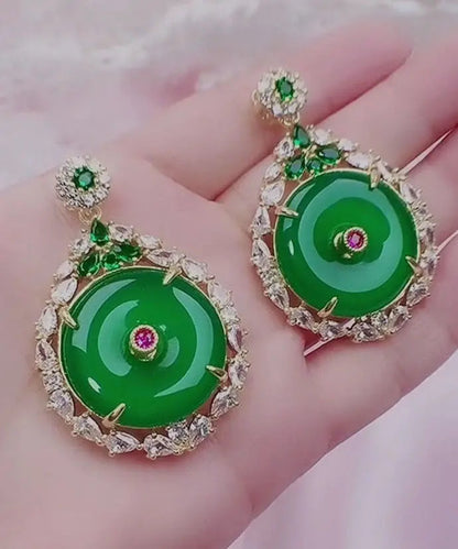 Style Gold Green Agate Zircon Circular Pendant Necklace Ada Fashion