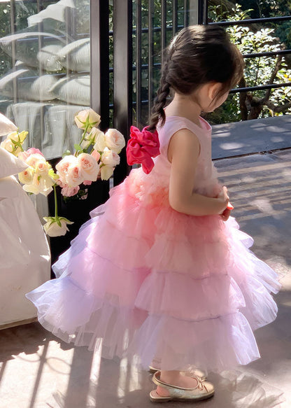 Style Gradient Pink O Neck Ruffled Patchwork Tulle Baby Girls Dresses Sleeveless LY6534 - fabuloryshop