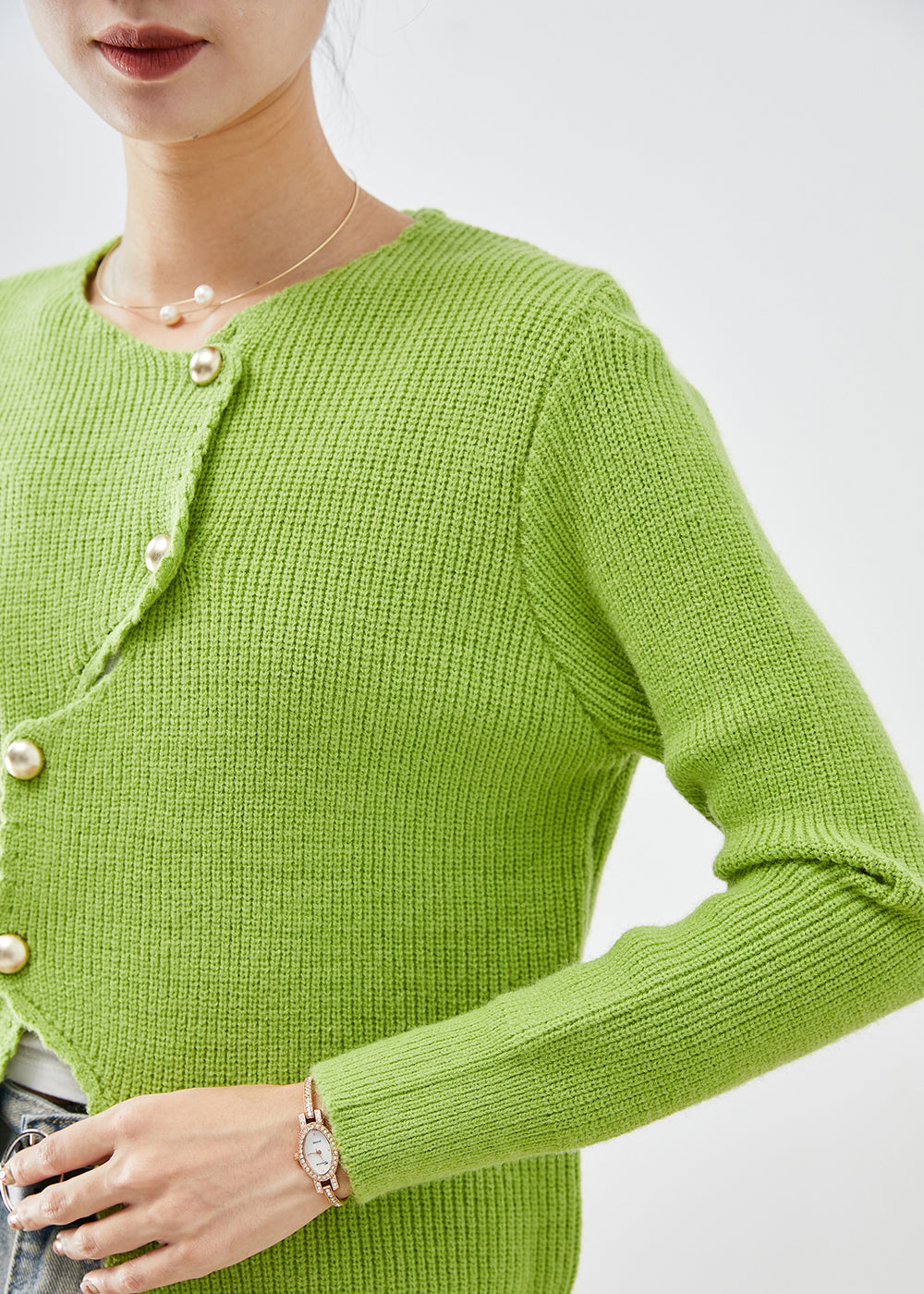 Style Grass Green Asymmetrical Button Down Knit Cardigan Fall Ada Fashion