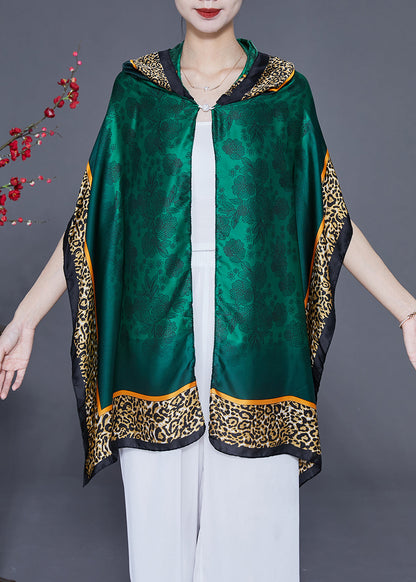 Style Green Hooded Leopard Print Silk Shawl LY2405 - fabuloryshop