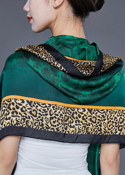 Style Green Hooded Leopard Print Silk Shawl LY2405 - fabuloryshop