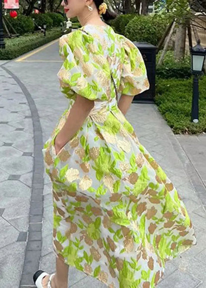 Style Green O-Neck Embroidered Flattering Tulle Maxi Dress Summer Ada Fashion