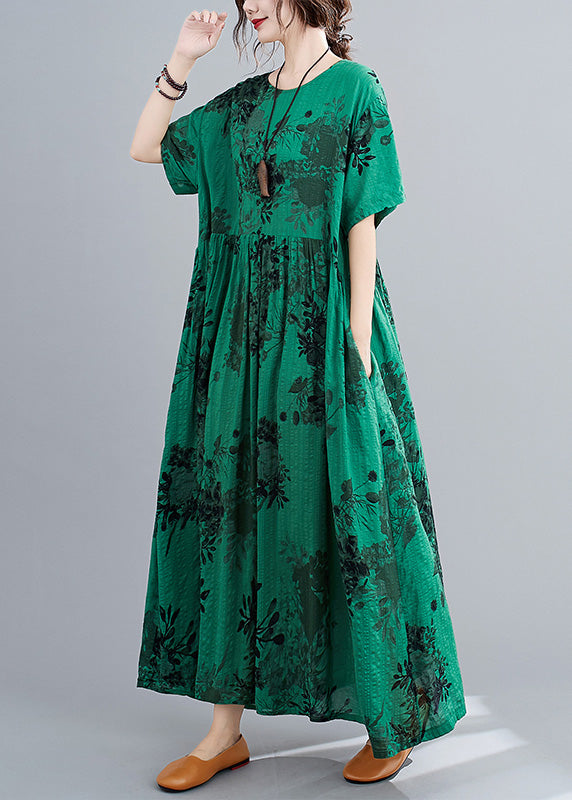 Style Green O-Neck Patchwork Maxi Dress Short Sleeve Ada Fashion