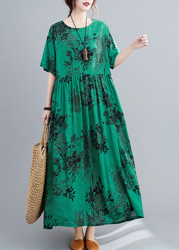 Style Green O-Neck Patchwork Maxi Dress Short Sleeve Ada Fashion