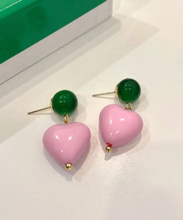 Style Green Pearl Alloy Pink Love Crystal Stud Earrings Ada Fashion