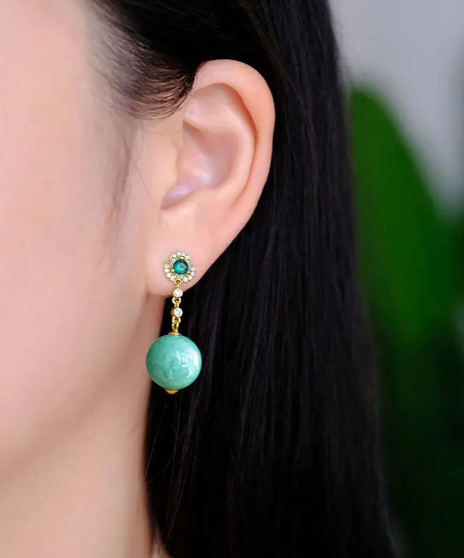 Style Green Sterling Silver Overgild Zircon Jadeite Drop Earrings Ada Fashion