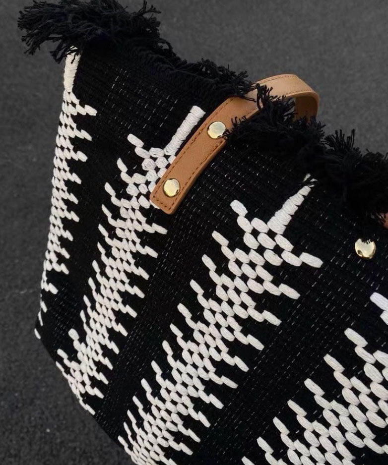 Style Green Tassel Knit Fabric Canvas Tote Handbag LY1386 - fabuloryshop