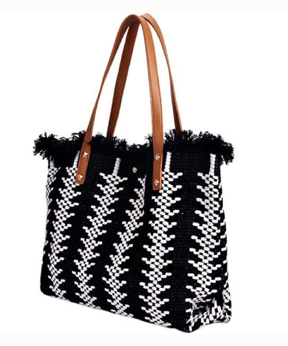 Style Green Tassel Knit Fabric Canvas Tote Handbag LY1386 - fabuloryshop