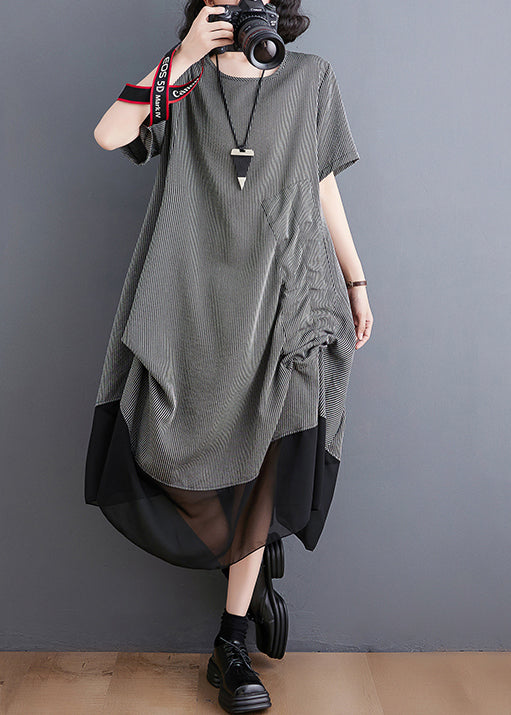 Style Grey Asymmetrical Patchwork Wrinkled Chiffon Dresses Summer LY4888 - fabuloryshop