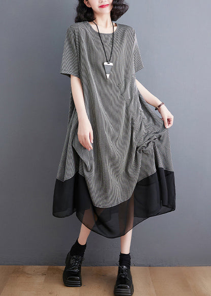 Style Grey Asymmetrical Patchwork Wrinkled Chiffon Dresses Summer LY4888 - fabuloryshop